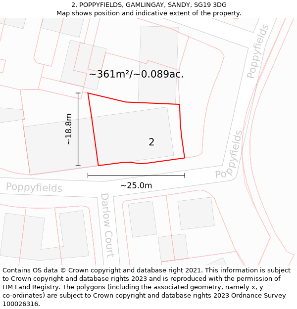 2, POPPYFIELDS, GAMLINGAY, SANDY, SG19 3DG: Plot and title map