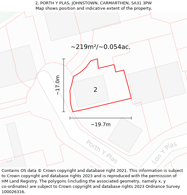 2, PORTH Y PLAS, JOHNSTOWN, CARMARTHEN, SA31 3PW: Plot and title map