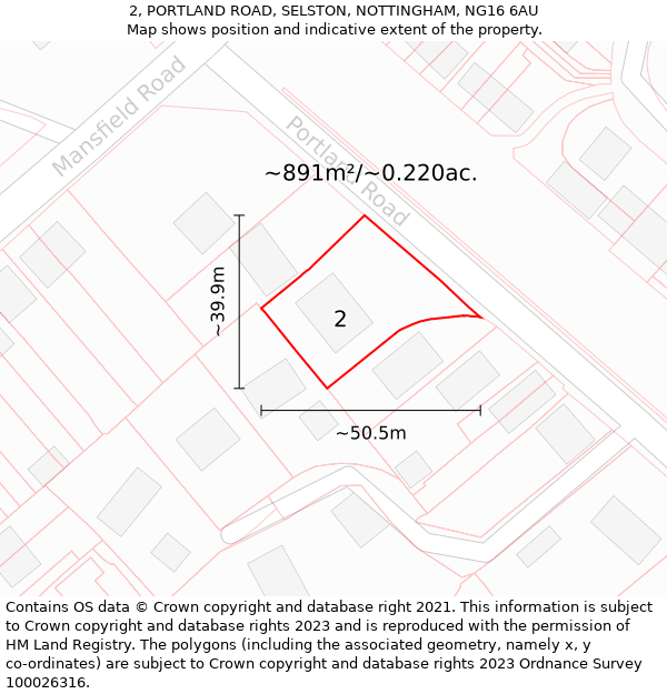 2, PORTLAND ROAD, SELSTON, NOTTINGHAM, NG16 6AU: Plot and title map