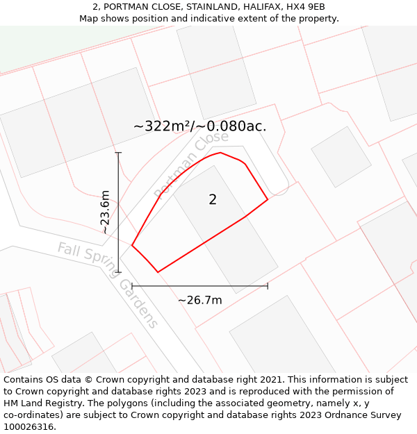 2, PORTMAN CLOSE, STAINLAND, HALIFAX, HX4 9EB: Plot and title map