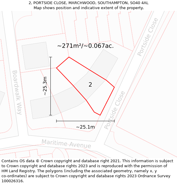 2, PORTSIDE CLOSE, MARCHWOOD, SOUTHAMPTON, SO40 4AL: Plot and title map