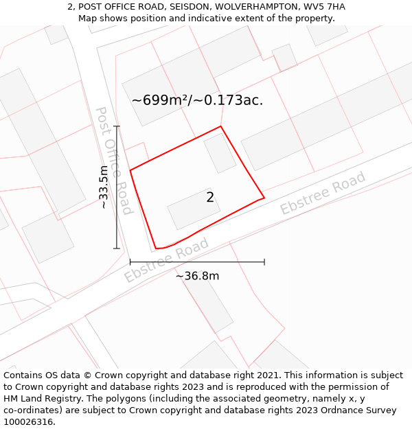 2, POST OFFICE ROAD, SEISDON, WOLVERHAMPTON, WV5 7HA: Plot and title map