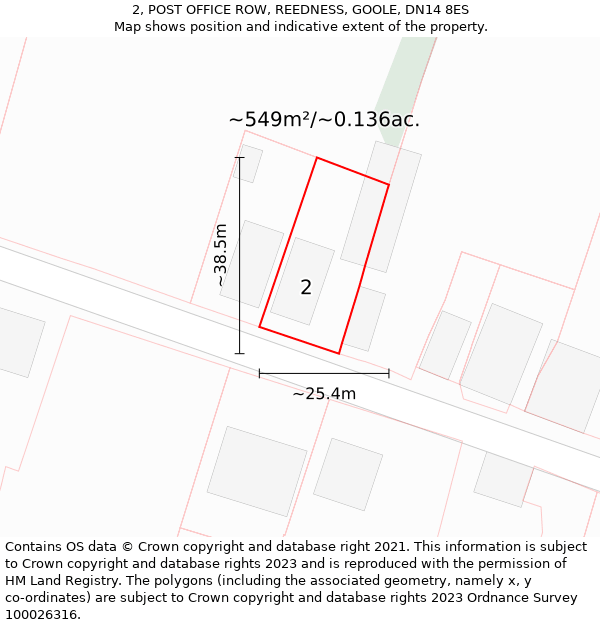 2, POST OFFICE ROW, REEDNESS, GOOLE, DN14 8ES: Plot and title map