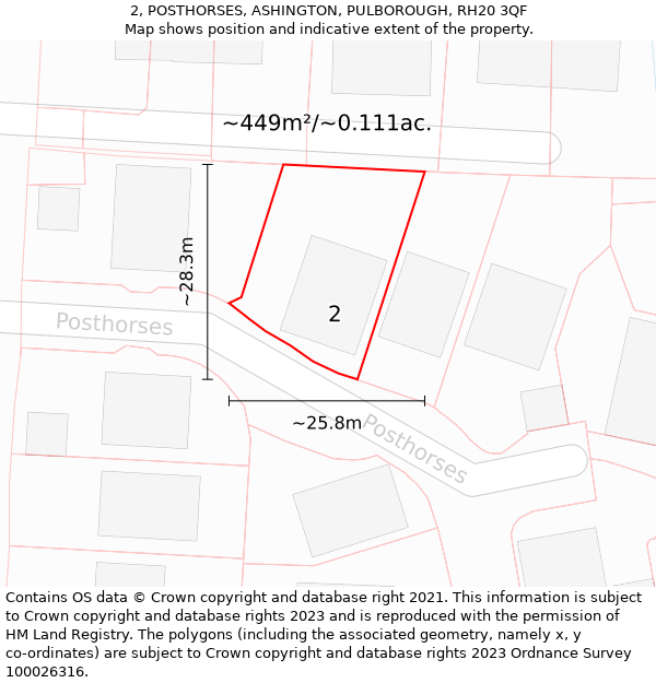 2, POSTHORSES, ASHINGTON, PULBOROUGH, RH20 3QF: Plot and title map