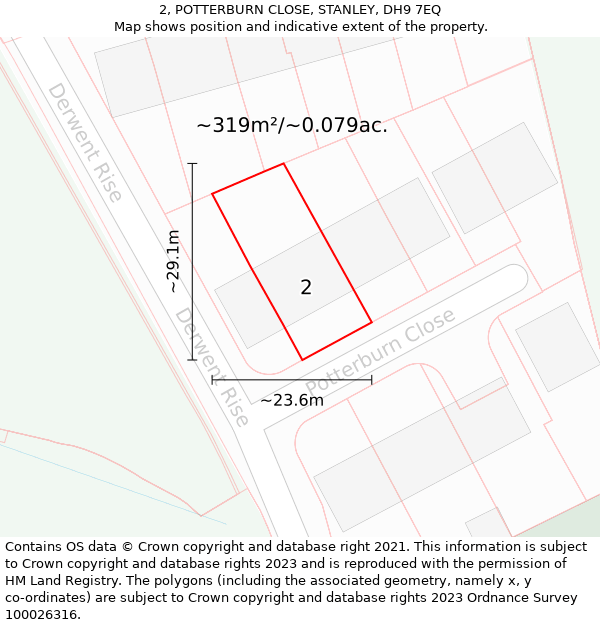 2, POTTERBURN CLOSE, STANLEY, DH9 7EQ: Plot and title map