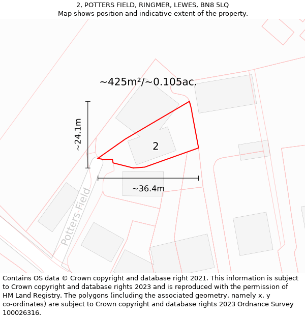 2, POTTERS FIELD, RINGMER, LEWES, BN8 5LQ: Plot and title map