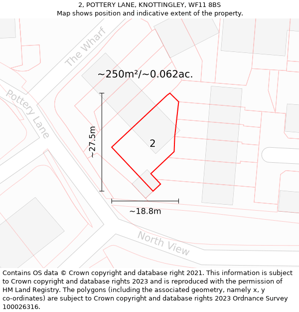 2, POTTERY LANE, KNOTTINGLEY, WF11 8BS: Plot and title map