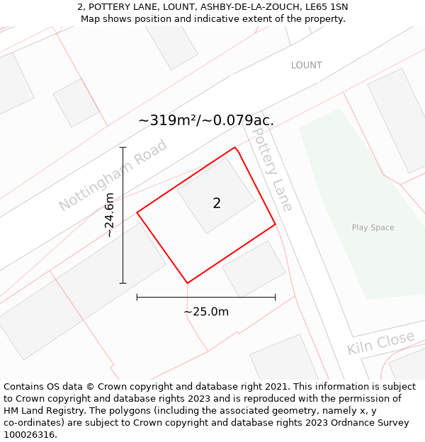 2, POTTERY LANE, LOUNT, ASHBY-DE-LA-ZOUCH, LE65 1SN: Plot and title map