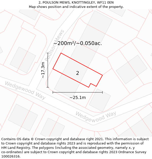 2, POULSON MEWS, KNOTTINGLEY, WF11 0EN: Plot and title map