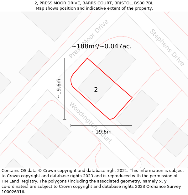 2, PRESS MOOR DRIVE, BARRS COURT, BRISTOL, BS30 7BL: Plot and title map