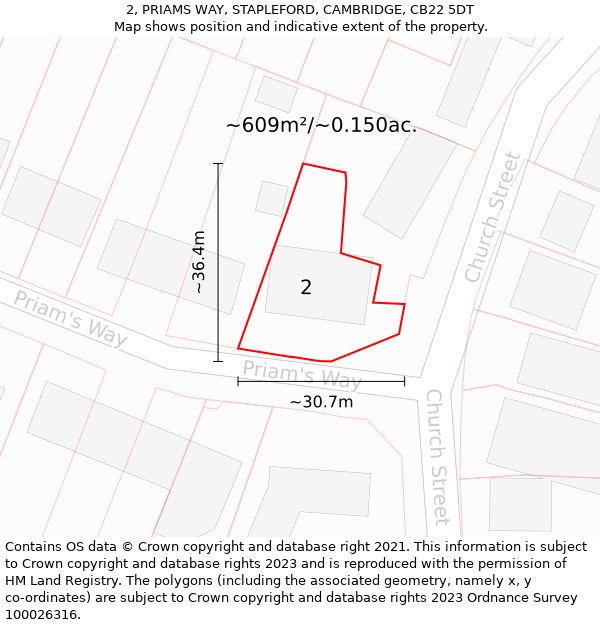 2, PRIAMS WAY, STAPLEFORD, CAMBRIDGE, CB22 5DT: Plot and title map