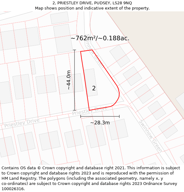 2, PRIESTLEY DRIVE, PUDSEY, LS28 9NQ: Plot and title map