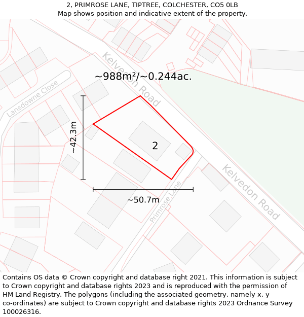 2, PRIMROSE LANE, TIPTREE, COLCHESTER, CO5 0LB: Plot and title map