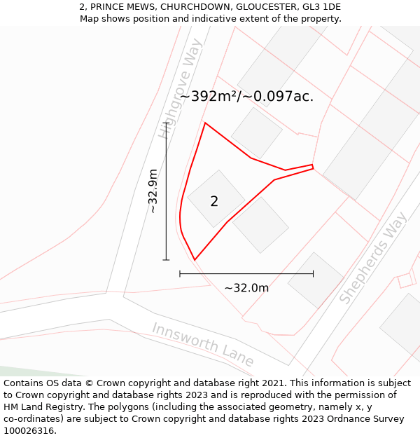 2, PRINCE MEWS, CHURCHDOWN, GLOUCESTER, GL3 1DE: Plot and title map