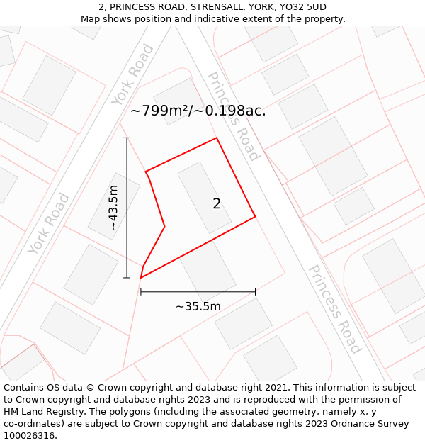 2, PRINCESS ROAD, STRENSALL, YORK, YO32 5UD: Plot and title map