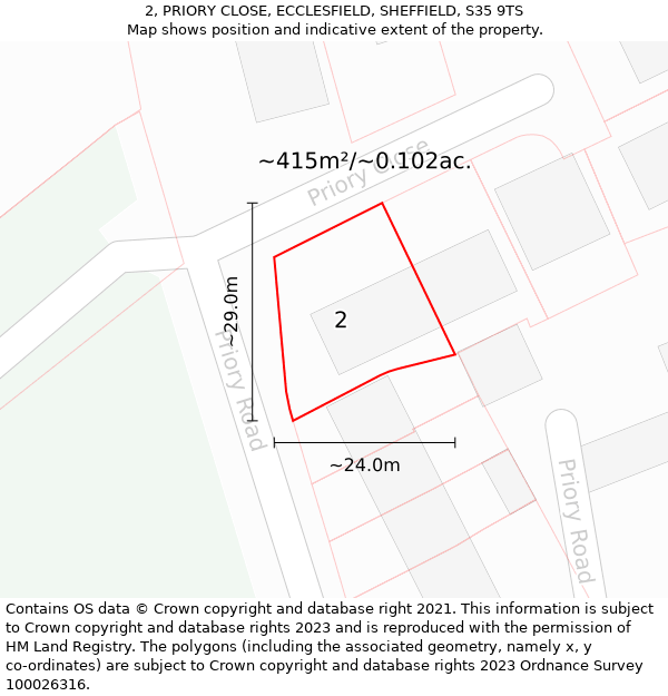 2, PRIORY CLOSE, ECCLESFIELD, SHEFFIELD, S35 9TS: Plot and title map