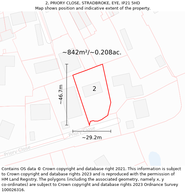 2, PRIORY CLOSE, STRADBROKE, EYE, IP21 5HD: Plot and title map