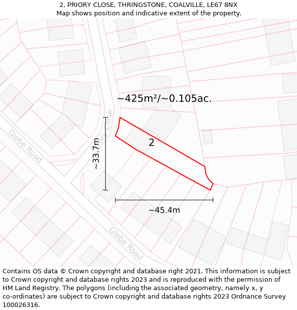 2, PRIORY CLOSE, THRINGSTONE, COALVILLE, LE67 8NX: Plot and title map