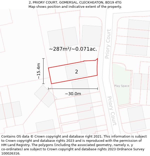 2, PRIORY COURT, GOMERSAL, CLECKHEATON, BD19 4TG: Plot and title map