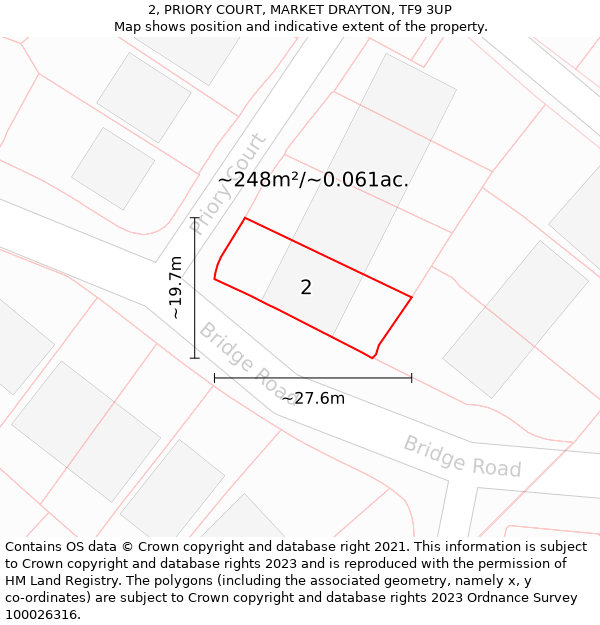 2, PRIORY COURT, MARKET DRAYTON, TF9 3UP: Plot and title map