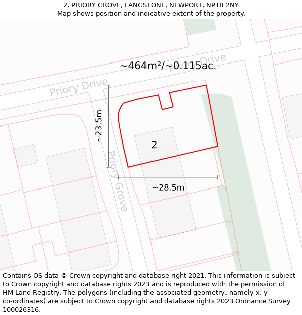 2, PRIORY GROVE, LANGSTONE, NEWPORT, NP18 2NY: Plot and title map