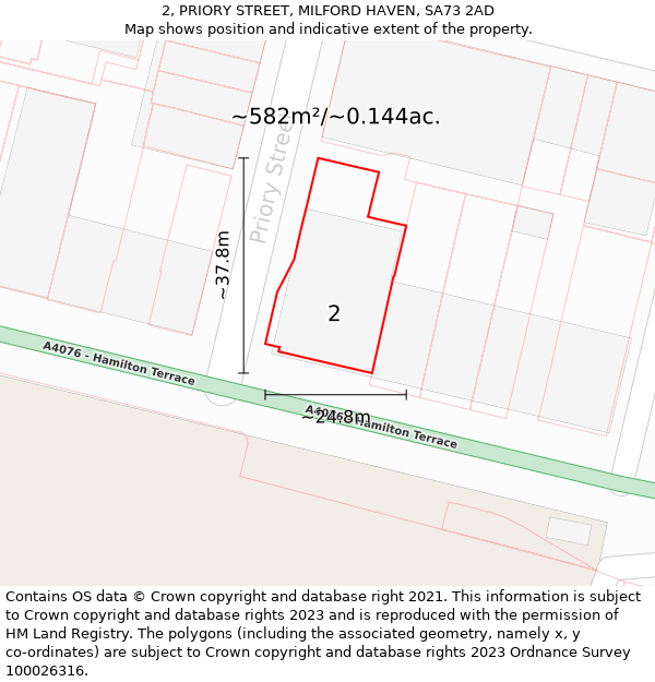 2, PRIORY STREET, MILFORD HAVEN, SA73 2AD: Plot and title map