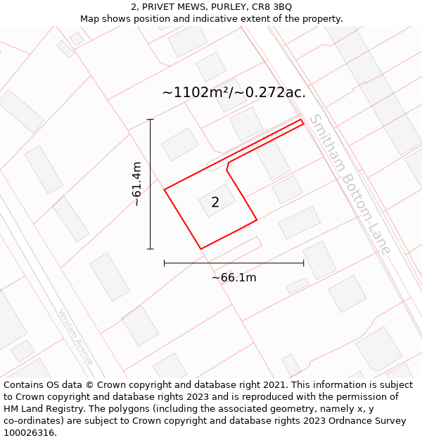 2, PRIVET MEWS, PURLEY, CR8 3BQ: Plot and title map