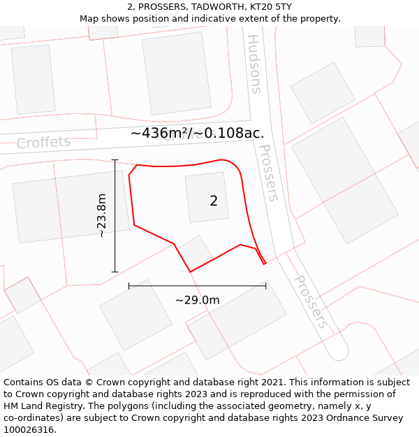 2, PROSSERS, TADWORTH, KT20 5TY: Plot and title map