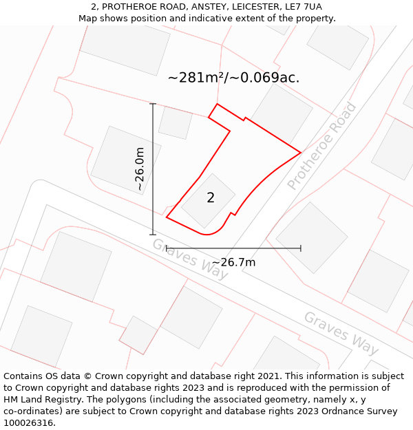 2, PROTHEROE ROAD, ANSTEY, LEICESTER, LE7 7UA: Plot and title map