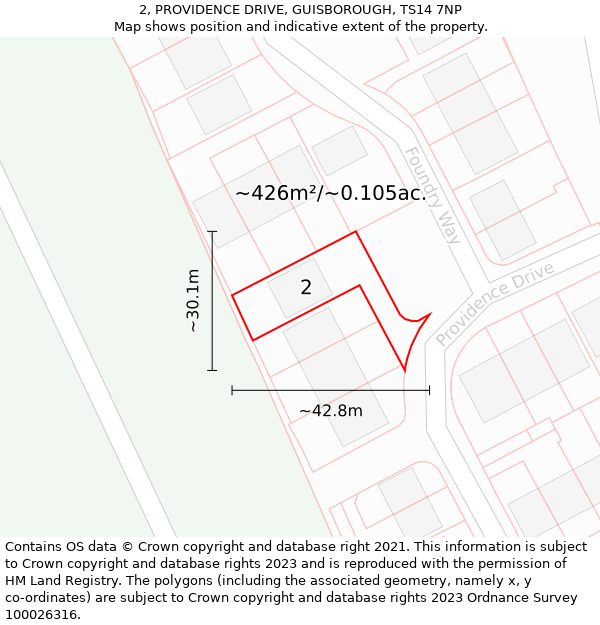 2, PROVIDENCE DRIVE, GUISBOROUGH, TS14 7NP: Plot and title map