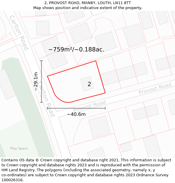 2, PROVOST ROAD, MANBY, LOUTH, LN11 8TT: Plot and title map