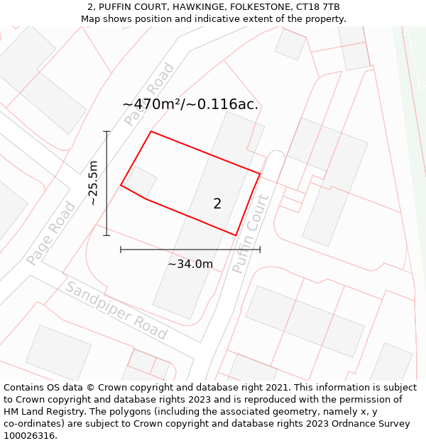 2, PUFFIN COURT, HAWKINGE, FOLKESTONE, CT18 7TB: Plot and title map