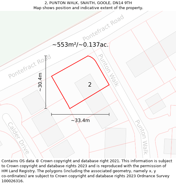 2, PUNTON WALK, SNAITH, GOOLE, DN14 9TH: Plot and title map