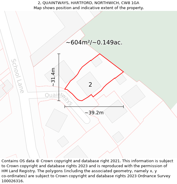 2, QUAINTWAYS, HARTFORD, NORTHWICH, CW8 1GA: Plot and title map