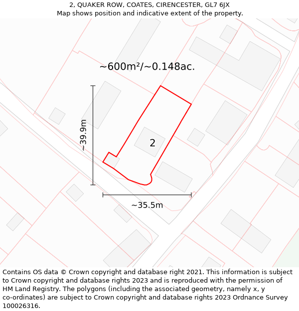 2, QUAKER ROW, COATES, CIRENCESTER, GL7 6JX: Plot and title map