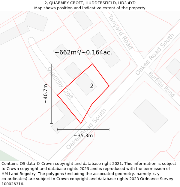 2, QUARMBY CROFT, HUDDERSFIELD, HD3 4YD: Plot and title map