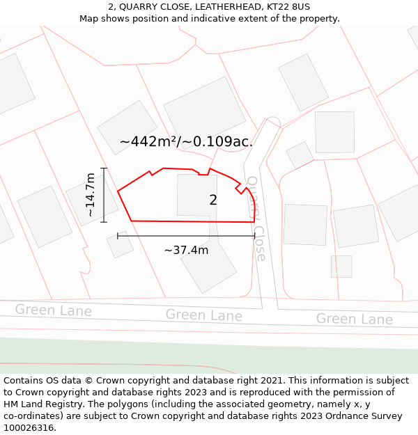 2, QUARRY CLOSE, LEATHERHEAD, KT22 8US: Plot and title map