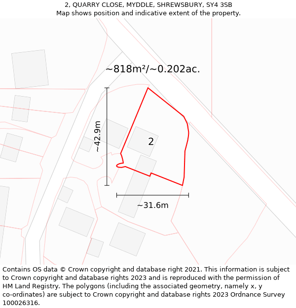 2, QUARRY CLOSE, MYDDLE, SHREWSBURY, SY4 3SB: Plot and title map