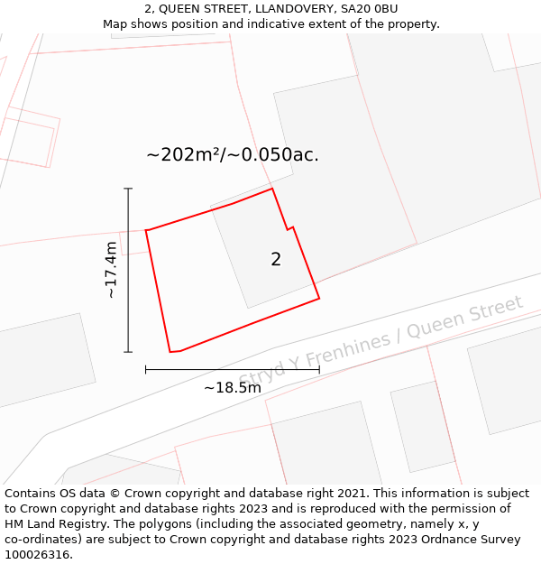 2, QUEEN STREET, LLANDOVERY, SA20 0BU: Plot and title map