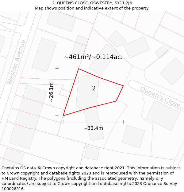 2, QUEENS CLOSE, OSWESTRY, SY11 2JA: Plot and title map