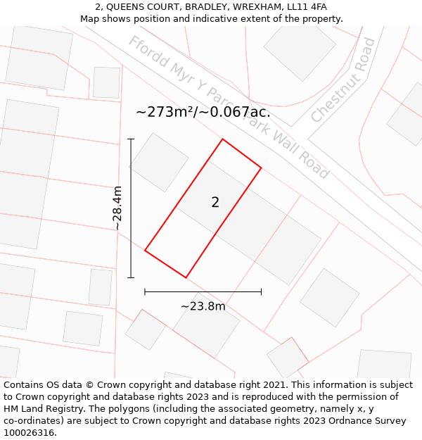 2, QUEENS COURT, BRADLEY, WREXHAM, LL11 4FA: Plot and title map