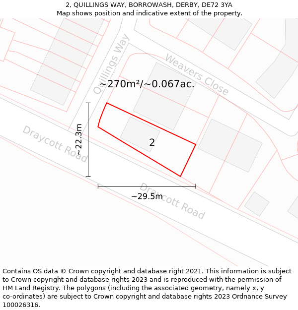 2, QUILLINGS WAY, BORROWASH, DERBY, DE72 3YA: Plot and title map