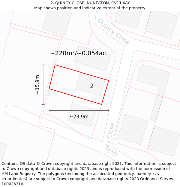 2, QUINCY CLOSE, NUNEATON, CV11 6AY: Plot and title map