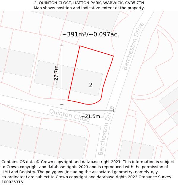 2, QUINTON CLOSE, HATTON PARK, WARWICK, CV35 7TN: Plot and title map