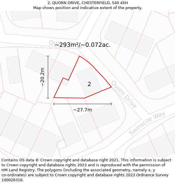 2, QUORN DRIVE, CHESTERFIELD, S40 4XH: Plot and title map