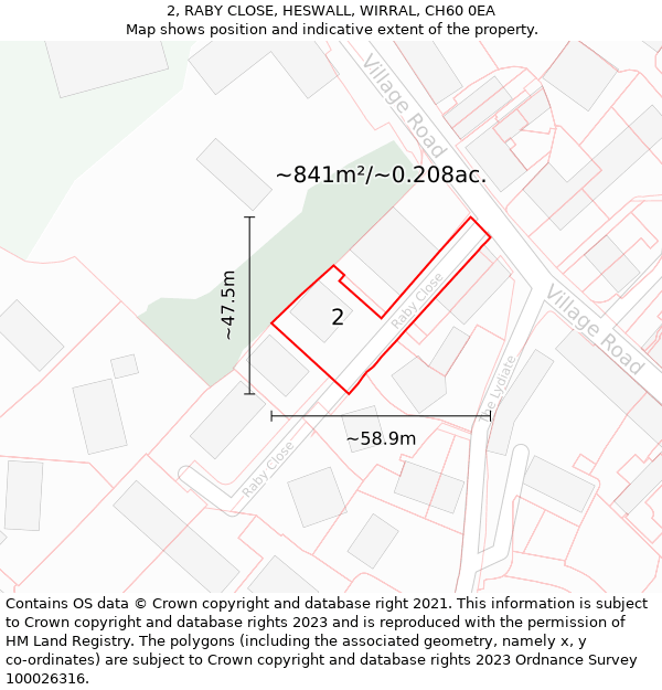 2, RABY CLOSE, HESWALL, WIRRAL, CH60 0EA: Plot and title map