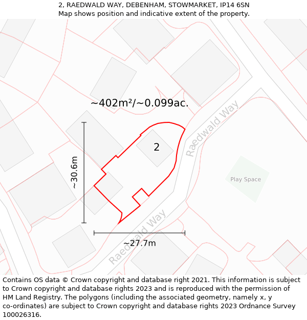 2, RAEDWALD WAY, DEBENHAM, STOWMARKET, IP14 6SN: Plot and title map