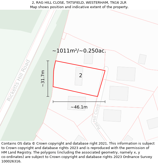 2, RAG HILL CLOSE, TATSFIELD, WESTERHAM, TN16 2LR: Plot and title map