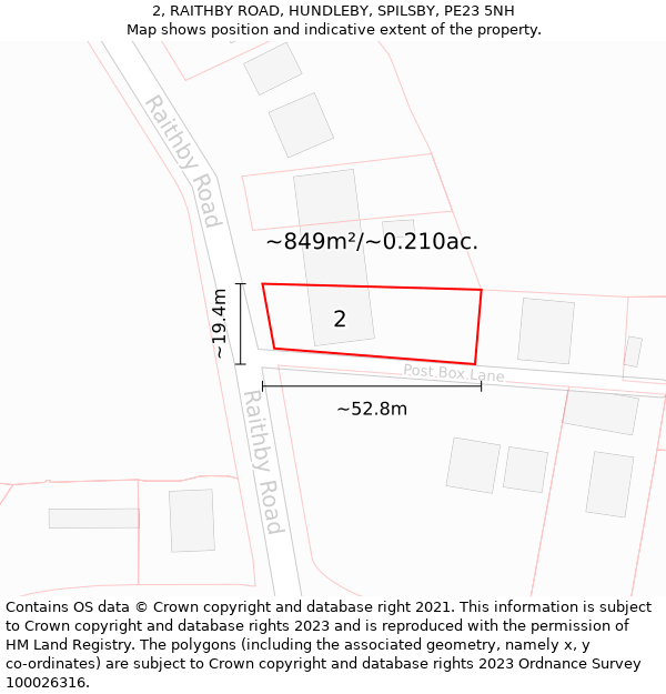 2, RAITHBY ROAD, HUNDLEBY, SPILSBY, PE23 5NH: Plot and title map
