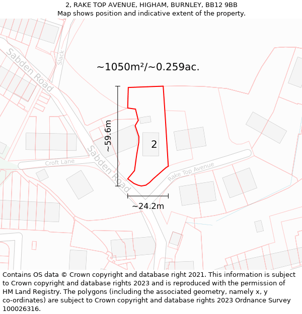 2, RAKE TOP AVENUE, HIGHAM, BURNLEY, BB12 9BB: Plot and title map